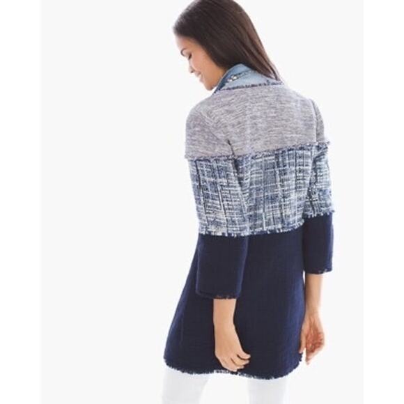 NWT Chico’s Textured Colorblock Tweed Open Jacket Size 3/ XL Blue - Picture 2 of 14